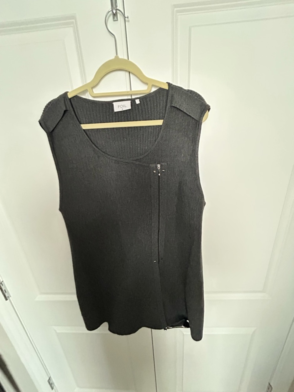 FOIL Black Sleeveless Knit Top with Zip Detail
